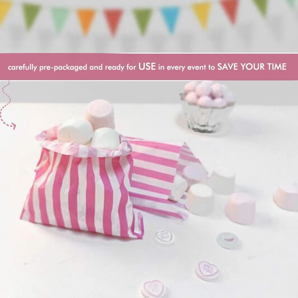 100 x Bolsas de Caramelo a Rayas Navidad Rosa Dulce Bolsa para Buffet Treat 10""x14"" Foto 3 de 4