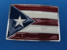 NEW OLD STOCK PUERTO RICO FLAG PEWTER STYLE METAL BELT BUCKLE MADE IN USA 144