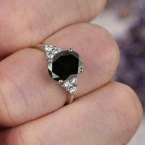 5 Ct Black Diamond Oval Shape Ring Great AAA Certified ! Birthday Gift - Picture 2 of 5