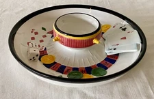 Casino Roulette Wheel Dice Cards Poker Chips and Dip Plate VGC Linens and Things