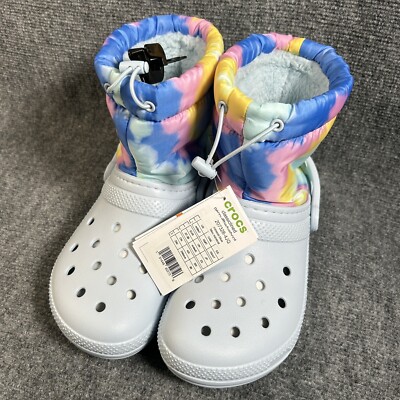 Crocs Classic Lined Neopuff Tie Dye Boot Mens Size 5 Womens Size 7 Mineral Blue