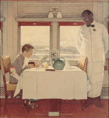 Boy in a Dining Car Norman Rockwell 1944 Vintage Americana Train Travel Print