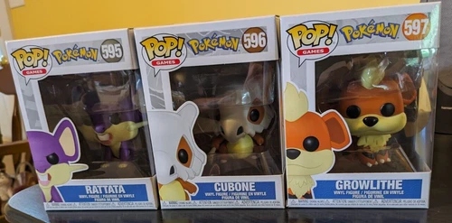 Pokemon Rattata #595, Cubone #596, Growlithe #597 Funko Pops