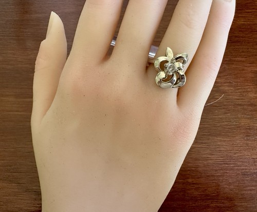 Anello cocktail vintage oro bianco 14 kt .25 ct nastro diamante misura 6,25 - Foto 2 di 8