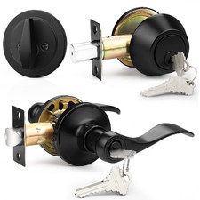 Probrico Black Front Door Handle & Deadbolt Set - Keyed Alike, ANSI Grade 3