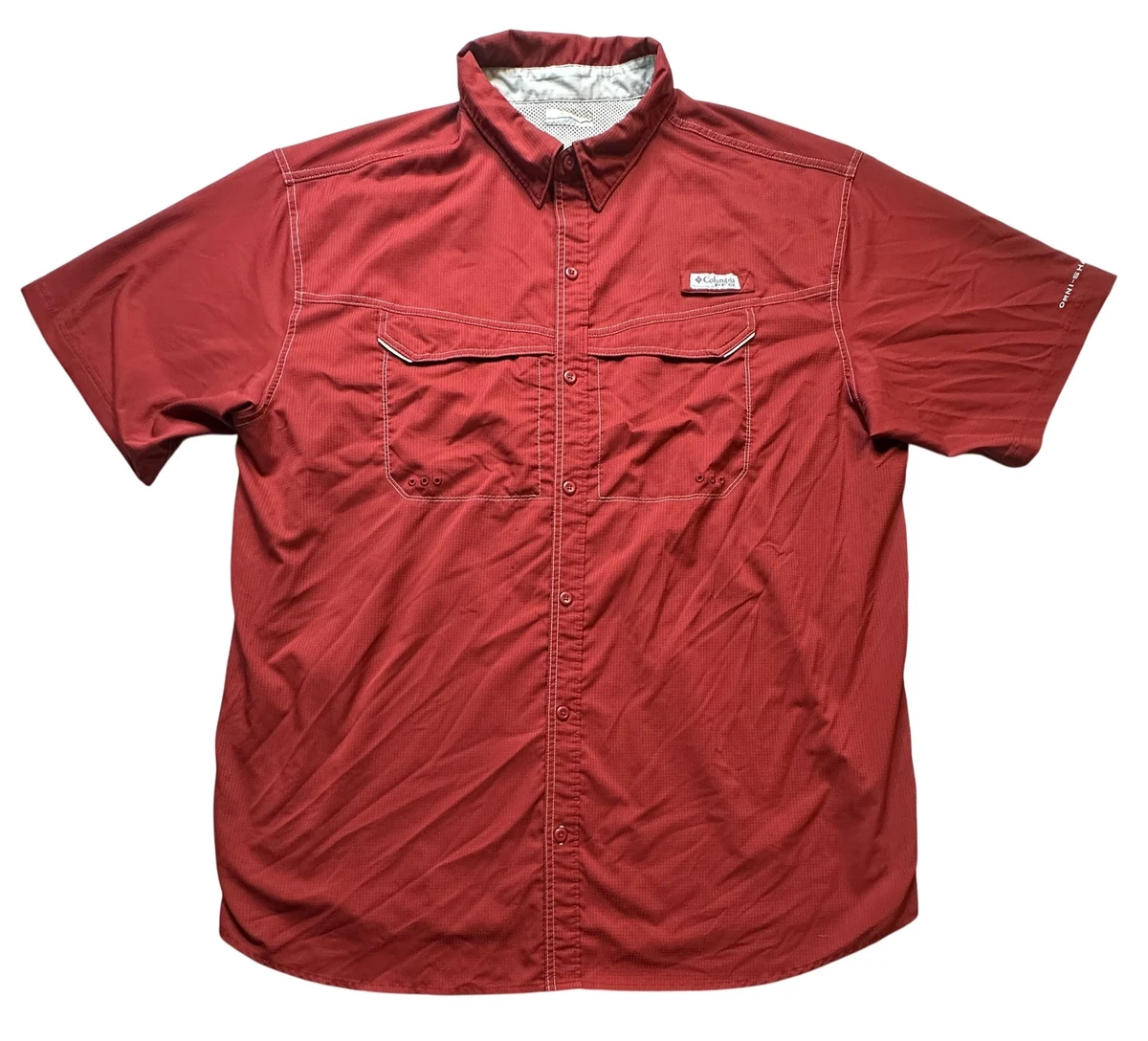 Chemise Columbia PFG Super Bonehead – Rouge/blanc – 2XL – Pêche – Très Bon état