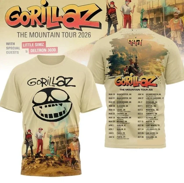 Gorillaz The Mountain Tour 2026 T-Shirt UK US Europe 3D T-shirt