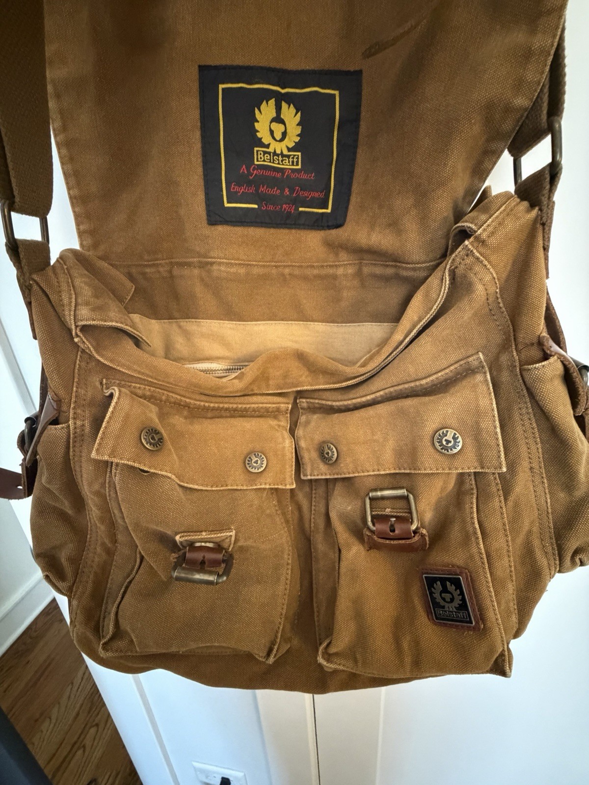 Belstaff Brown Messenger Bag Buckle Flap Zip Snap Crossbody Strap Pockets image 9