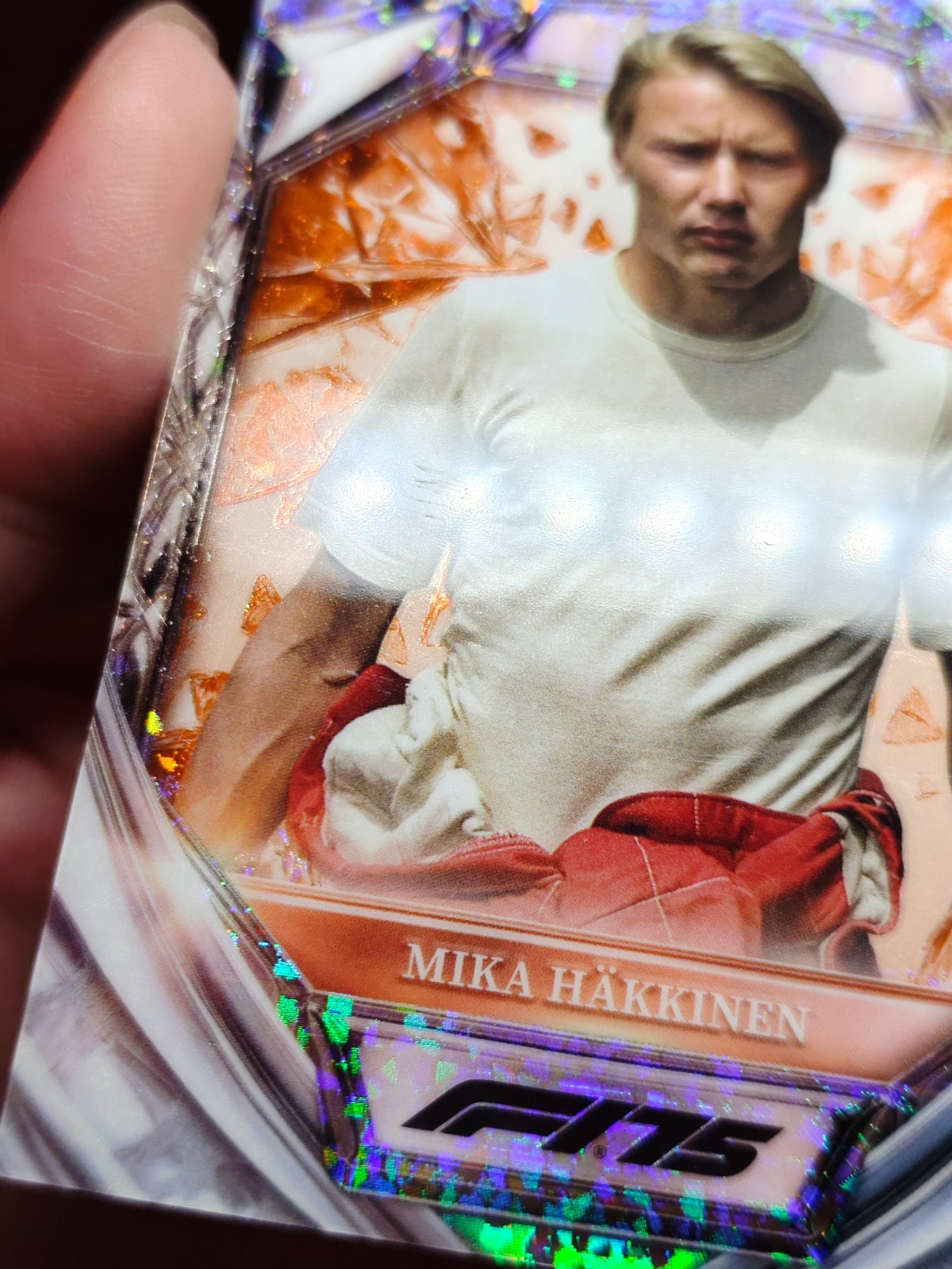 2025 Topps Chrome F1 Mika Hakkinen Diamond 75th Anniversary Orange 02/25 SP view 3