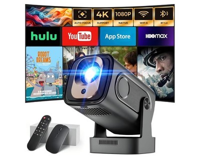 Projector [Auto Focus & 1080P Native & Built-in Apps] Projector 4K Support Dark