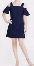 NWT J Crew Navy Jacquard Cold Shoulder Square Neck Shift Dress Sz S