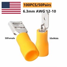 100pcs Spade Terminals 6.3mm Crimp 12-10AWG Wire Connectors Quick Disconnects US