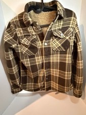 Eddie Bauer Boy's Sherpa Lined Plaid Shirt Jacket, Brown