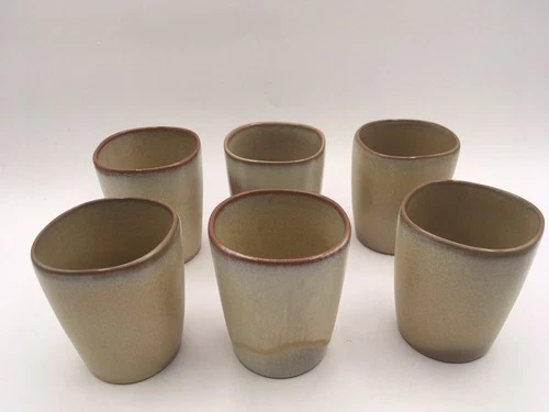 Vintage Set 6 MCM Frankoma Desert Gold 5LC Juice Glass Tumbler 3 1/4” Tall EUC