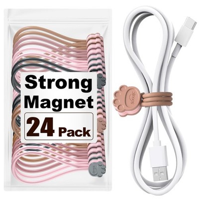 Cute Cat Paw Magnetic Cable Ties   24 Pack, Reusable Silicone Cord Organizers...