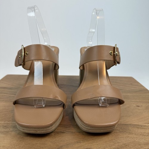 Womens Dolce Vita Landry Tan Faux Leather Slip On Platform Heels Sandals Size 11 - Picture 3 of 11