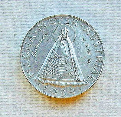 VINTAGE SILVER BROOCH 5TH SHILLING COIN 1934, REPUBLIC OF AUSTRIA!