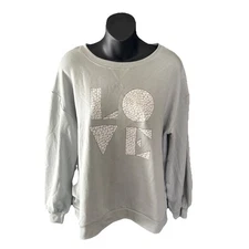 NEW C&C California Sweatshirt Womens Medium Love Long Sleeve Fleece Lined Mint