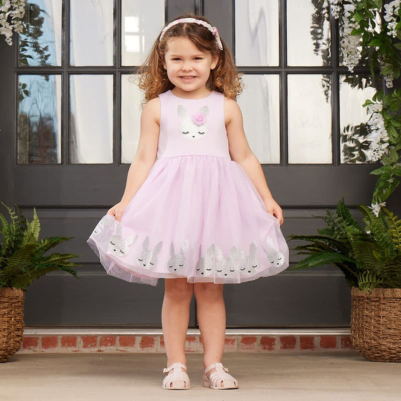 Lilt Toddler Girls Size 2T Easter Glitter Bunny Tutu Dress in Purple/Silver