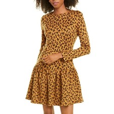 Alexia Admor Mini Tiered Dress Size Large Brown Leopard Animal Print Long Sleeve