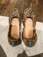 Tieks Leopard Print Tan Black Leather Ballet Flats Size 8 EUC