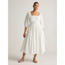 Quince Organic Cotyon Gauze Smocked Dress Midi White / Marshmellow NWT LARGE