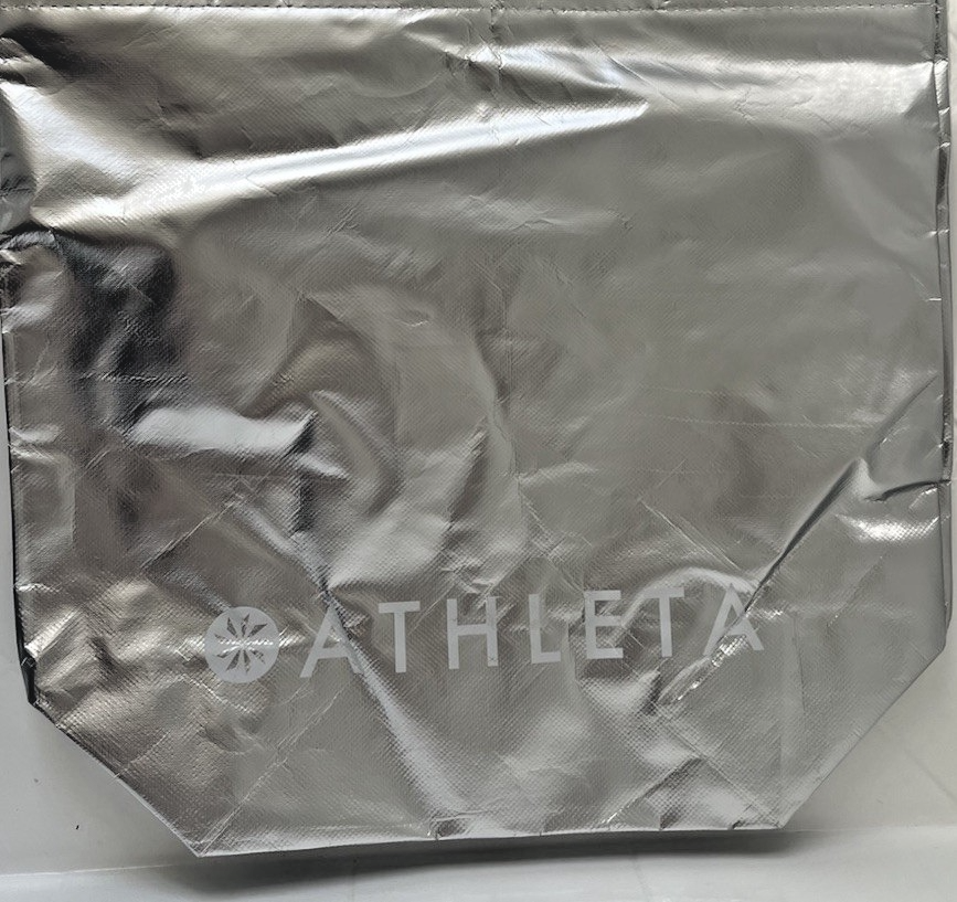 Athleta Metallic Silver Reusable Tote Shopping Bag 14.5
