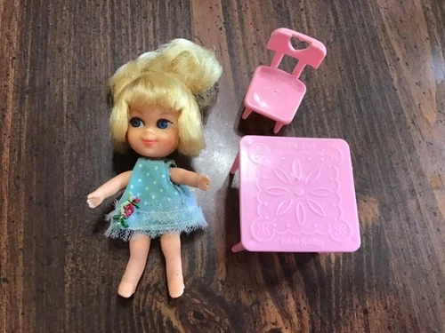 Vintage 1965 Mattel Liddle Kiddle GRETA GRIDDLE Doll + Outfit Table 1 Chair!
