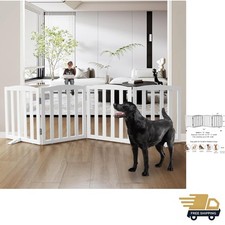 Modern Wooden Dog Gate - Indoor 4-Panel Foldable Gate with Rubber Feet, 24" Tall