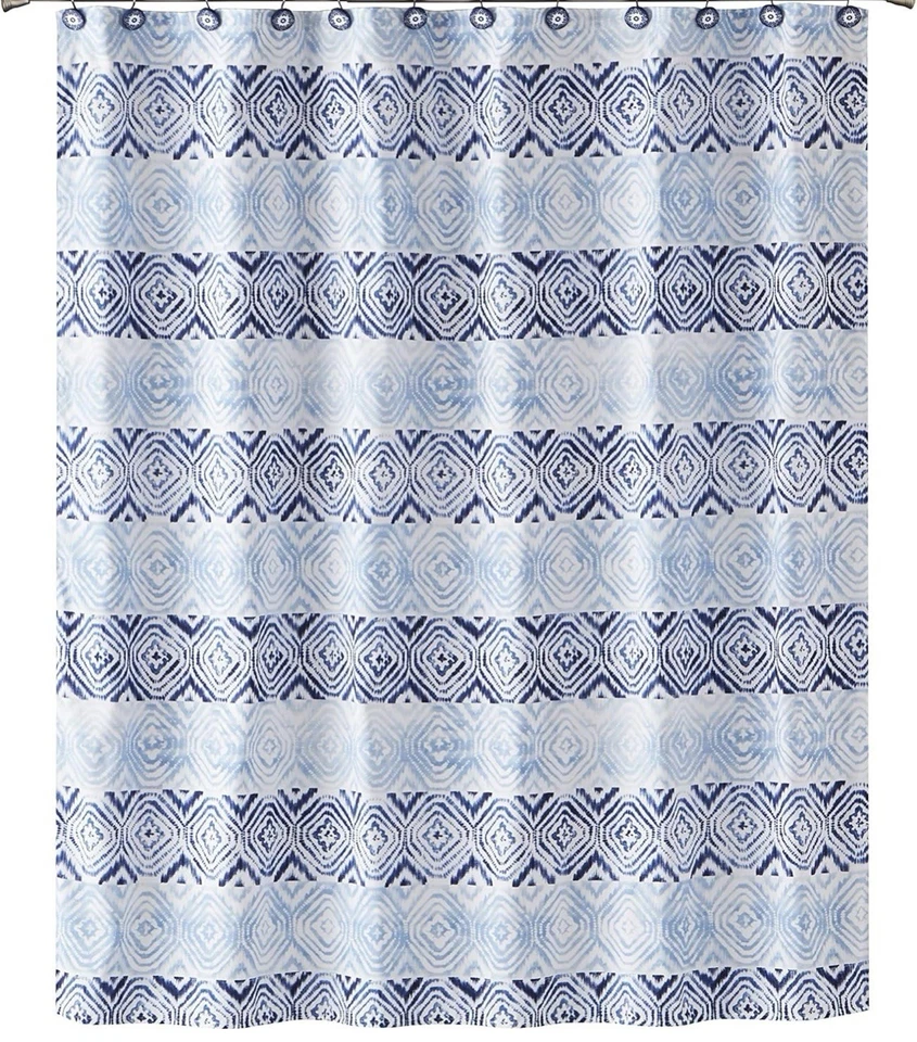 Cortina de ducha SKL Home Kadi Diamond 70x72 pulgadas azul y blanco Foto 3 de 4