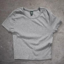 Ribbed Crop Top, Heather Grey, Short Sleeve F...