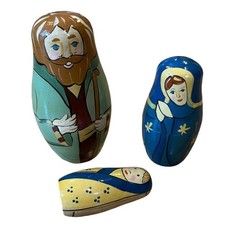 Vintage Nesting Dolls Wooden Set of 3 Holy Family Nativity Matryoshka Mary Jesus