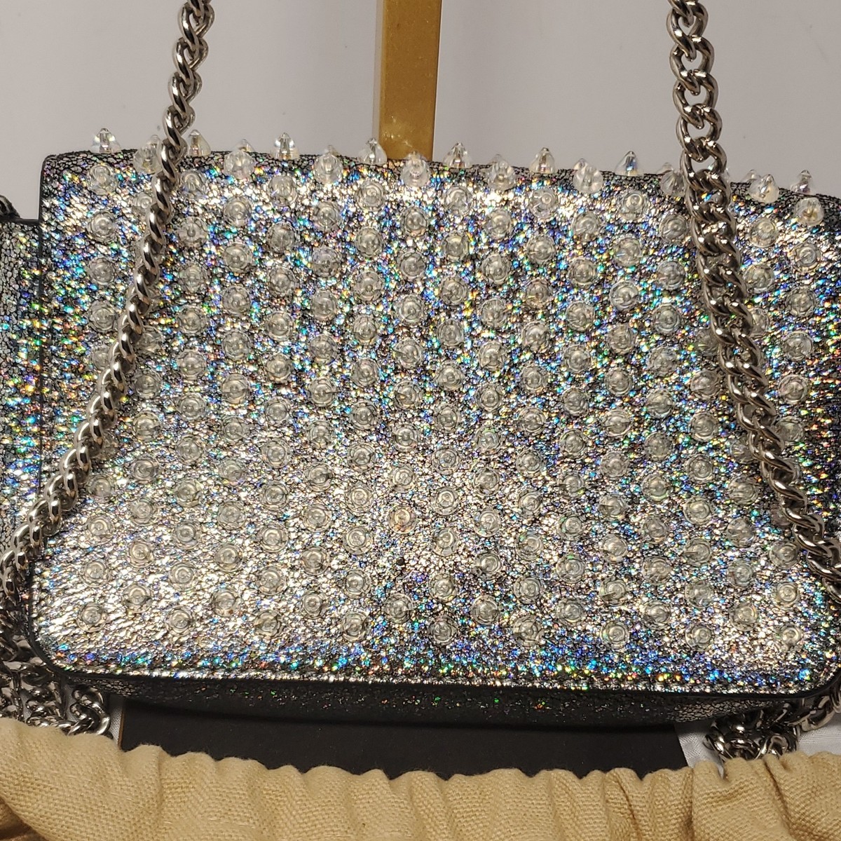 Authentic Christian Louboutin Silver Crystal Studded Crossbody