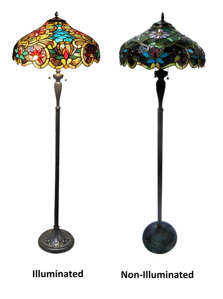 Lámpara de pie estilo Tiffany vitral con pantalla de diseño victoriano Foto 3 de 4