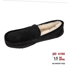  Shearling Moccasin House Slippers for Men - Indoor/Outdoor Gift for Him 8 Black