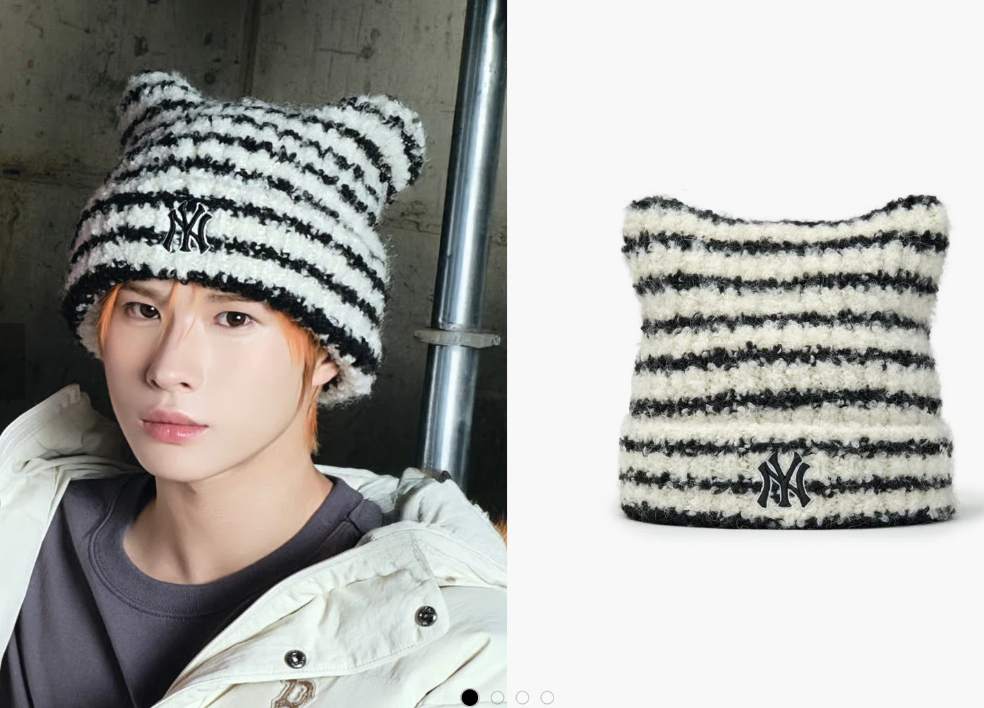 MLB Korea Striped Meow Beanie - Black | New York Yankees | 2025 Limited Edition