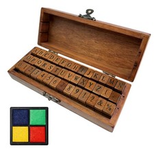 42 Pcs Premium Letter Stamps, Wooden Alphabet Stamps Set with Numbers and Sym...