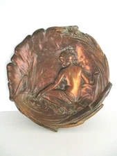 Antique, ART NOUVEAU, FIGURAL BRONZE TRAY, VIDE-POCHE