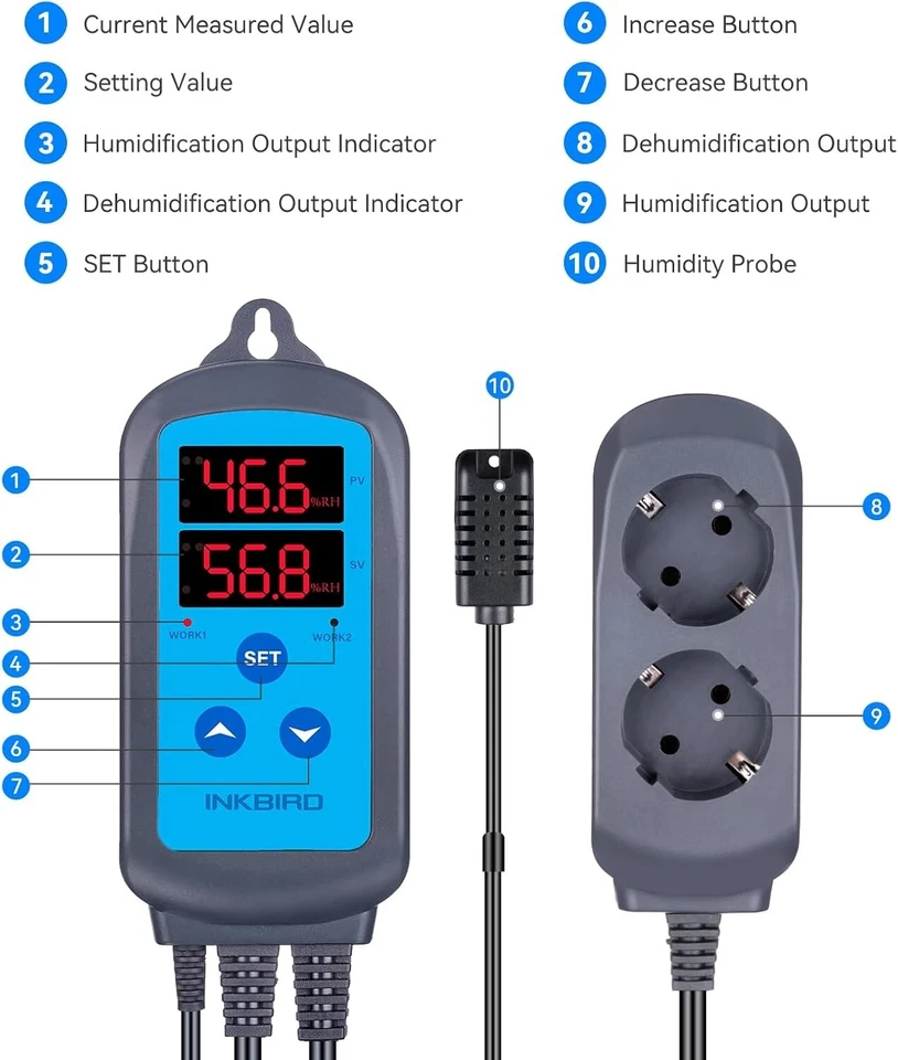 Inkbird Digitaler Feuchtigkeitsregler Luftbefeuchter Luftentfeuchter EU 100~220V - Bild 3 von 4