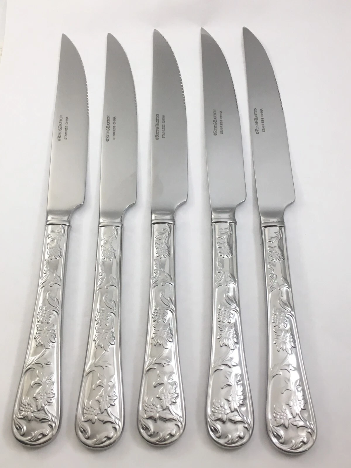 Reed & Barton QUEEN'S GARDEN China Stainless 5-pc Solid Serrated Steak Knife