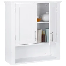 Door Wall Cabinets Cupboard  Over The Toilet Wall Cabinew/ Doors and Shelf White