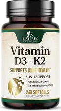 Vitamin D3 K2, 5000 IU Vitamin D3 & 100 mcg Vitamin K2 MK-7 Bone Heart Health
