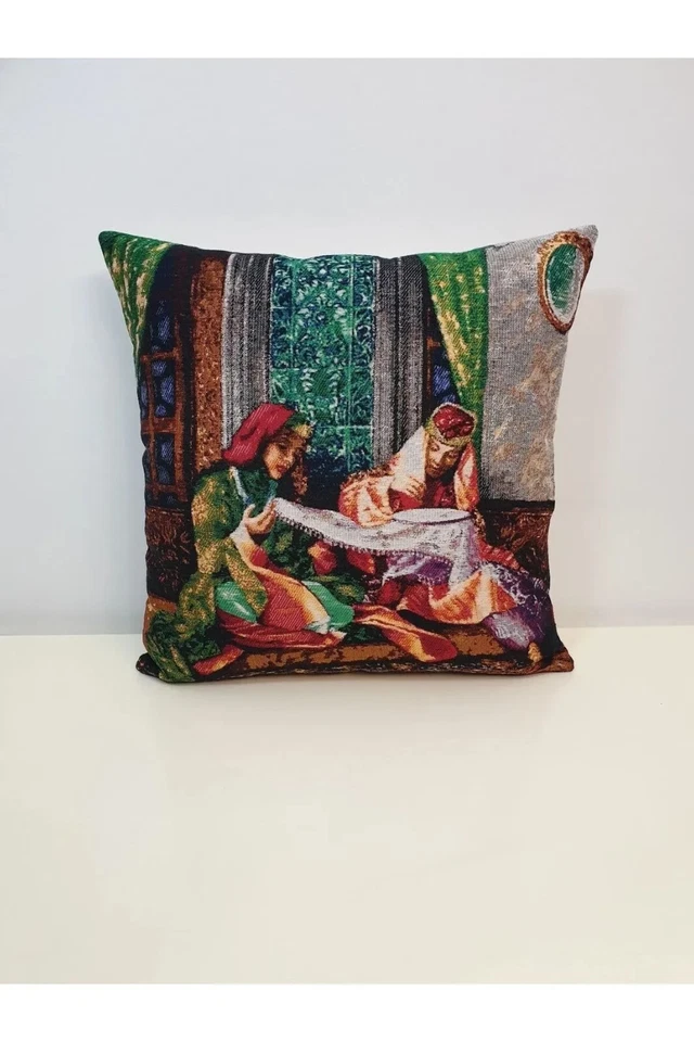 Ottoman Women Gobelin Tapestry Pillow Case, Cushion Cover 17''x17'' - Image 4 of 4