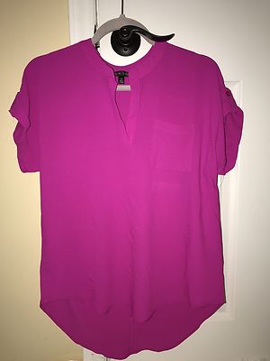 BRIGHT Pink MOA MOA WOMEN'S LONG SLEEVE PULLOVER V--NECK BLOUSE--SIZE S