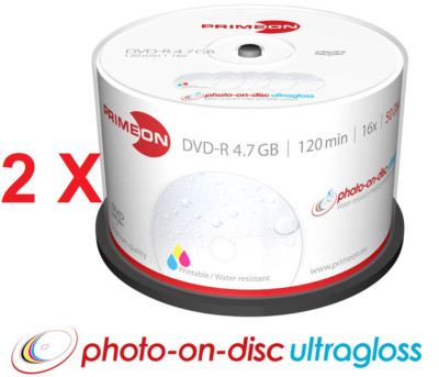 100 Primeon DVD-R photo on disc ultragloss glossy Bedruckbar Full Printable,