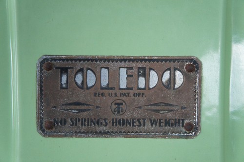 Antike Toledo 8400A American Art Deco grün emailliertes Porzellan Penny Münzwaage - Bild 4 von 15