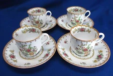 SET OF 4 SPODE COPELAND PEPLOW PATTERN  DEMITASSE CUPS & SAUCERS