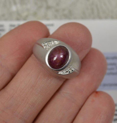 Natural 2.84ct Star Ruby and Diamond 9ct White Gold Statement Ring - Picture 8 of 15