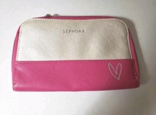 Sephora Brush Organizer Pink Silver Makeup Cosmetic Clutch Bag Travel Case