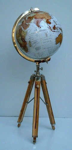 Floor World Globe With Wooden Tripod Stand 18" Big Modern Atlas Map Globe Decor - Picture 5 of 6
